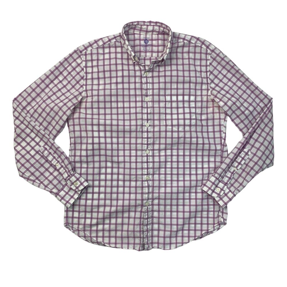 J Crew Shirt Mens Medium Purple Lightweight Cotton Button Down Windowpane Plaid